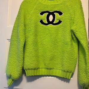 CC Green Crew Neck Sweater with Textured Knit